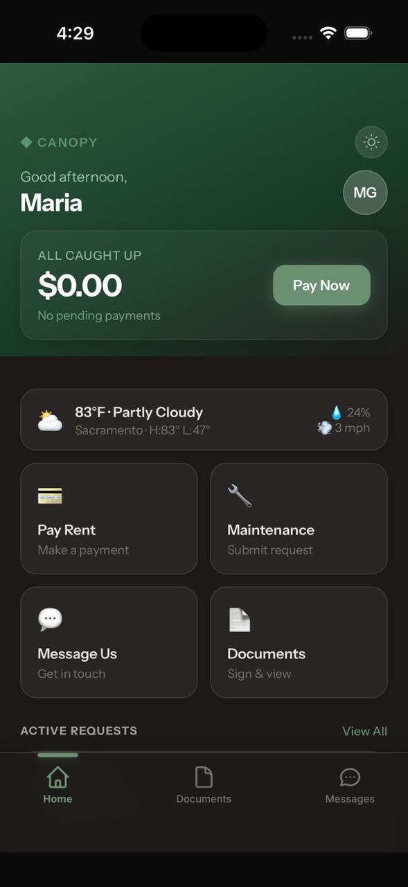 Canopy PM Home Screen